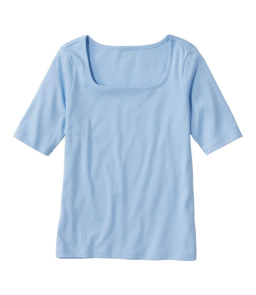 Women's Pima Cotton Tee, Soft Squareneck Elbow-Sleeve