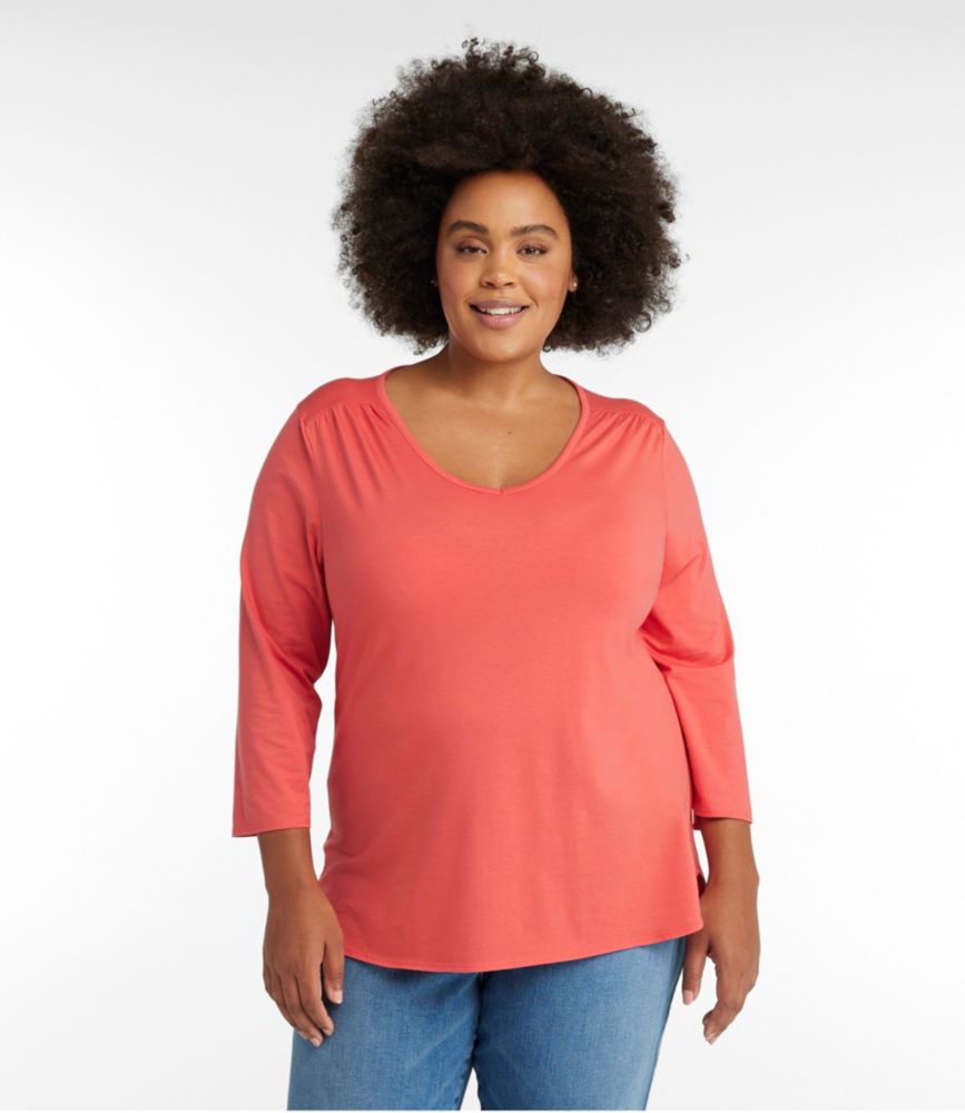 Women's Soft Stretch Supima-Blend Tee, Three-Quarter-Sleeve V-Neck, Light Moss, small image number 2