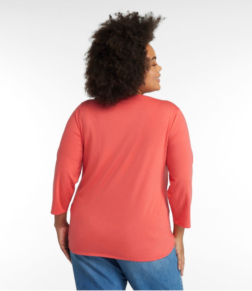 Women's Soft Stretch Supima-Blend Tee, Three-Quarter-Sleeve V-Neck, Light Moss, small image number 3