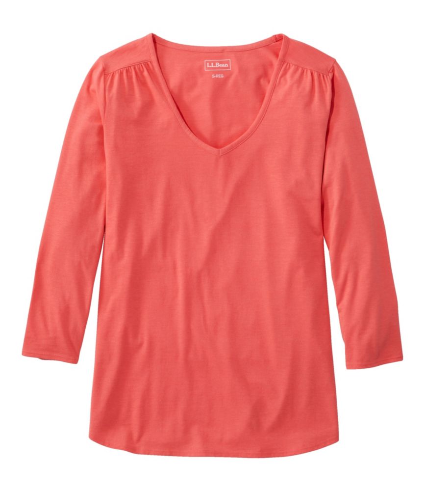 Women's Soft Stretch Supima Tee, Three-Quarter-Sleeve V-Neck