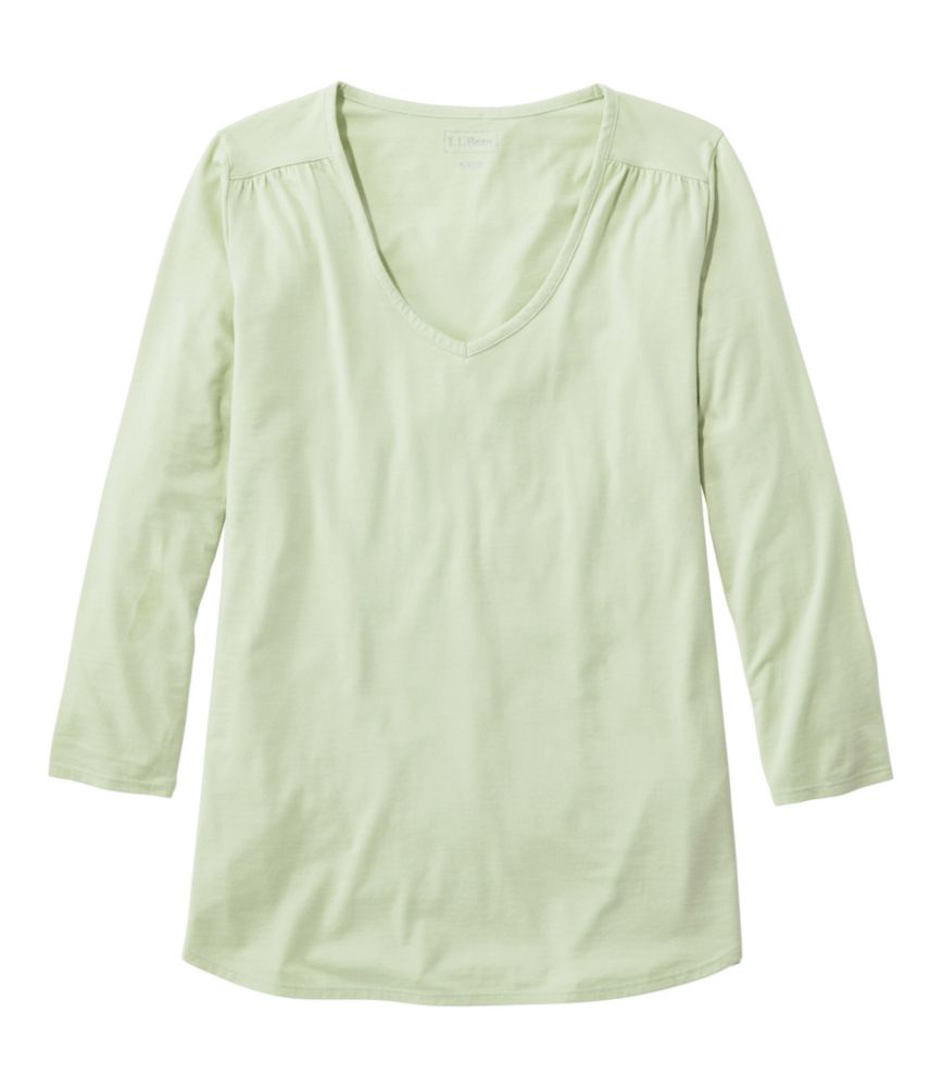 Women's Soft Stretch Supima-Blend Tee, Three-Quarter-Sleeve V-Neck, Light Moss, small image number 1