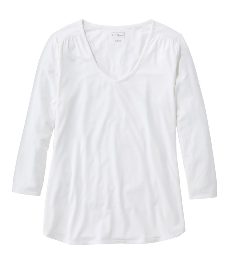 Women's Soft Stretch Supima-Blend Tee, Three-Quarter-Sleeve V-Neck