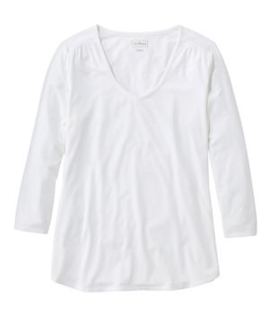 Women's Soft Stretch Supima-Blend Tee, Three-Quarter-Sleeve V-Neck