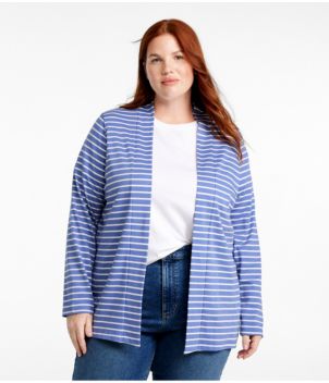 Women's Pima Cotton Open Cardigan, With Pockets Stripe