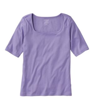 Women's Pima Cotton Tee, Soft Squareneck Elbow-Sleeve