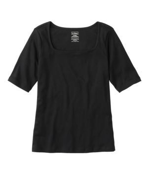 Women's Pima Cotton Tee, Soft Squareneck Elbow-Sleeve