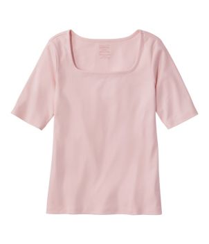 Women's Pima Cotton Tee, Soft Squareneck Elbow-Sleeve