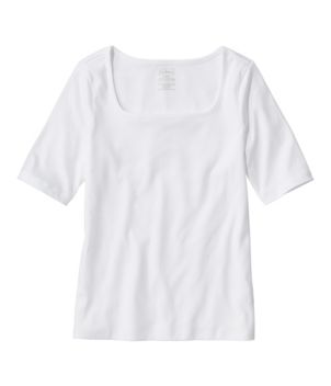 Women's Pima Cotton Tee, Soft Squareneck Elbow-Sleeve