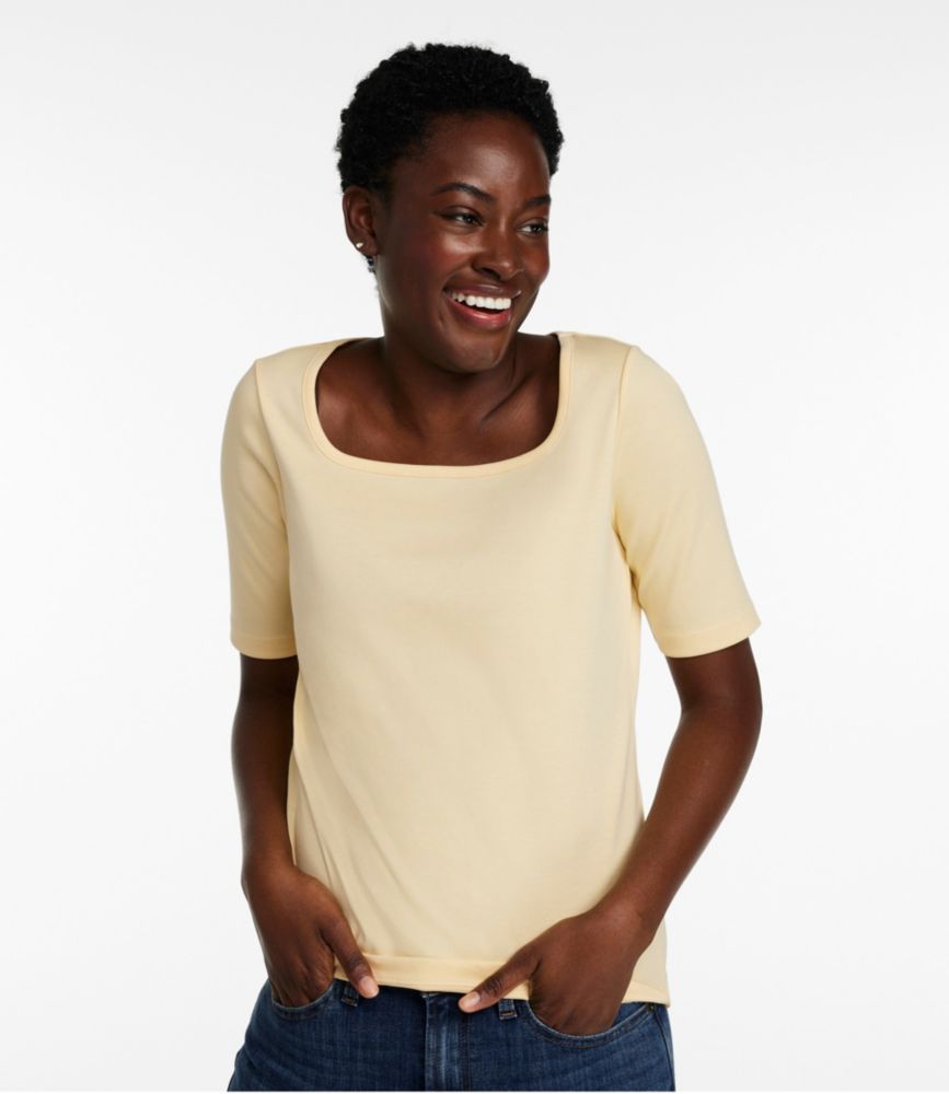 Women's Pima Cotton Tee, Soft Squareneck Elbow-Sleeve