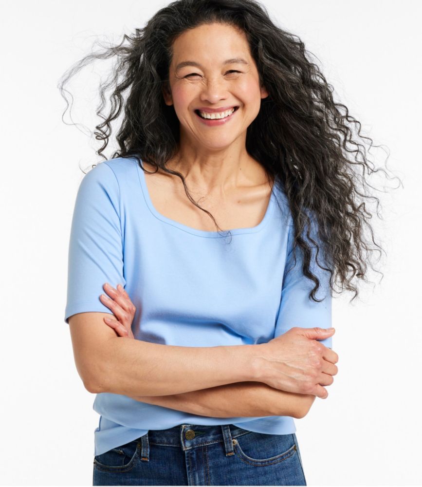 Women's Pima Cotton Tee, Soft Squareneck Elbow-Sleeve