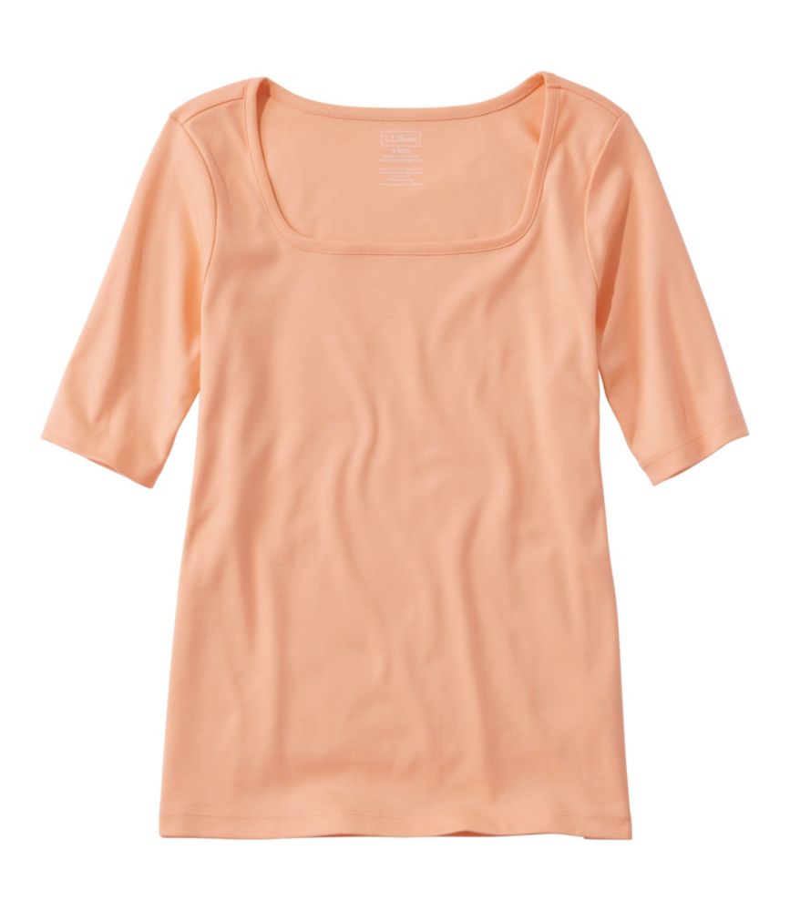 Women's Pima Cotton Tee, Soft Squareneck Elbow-Sleeve