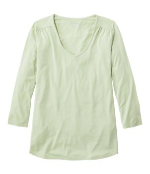 Women's Soft Stretch Supima-Blend Tee, Three-Quarter-Sleeve V-Neck