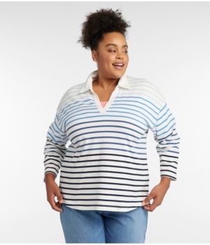 Women's Heritage Mariner Top, Splitneck Polo Three-Quarter-Sleeve Stripe