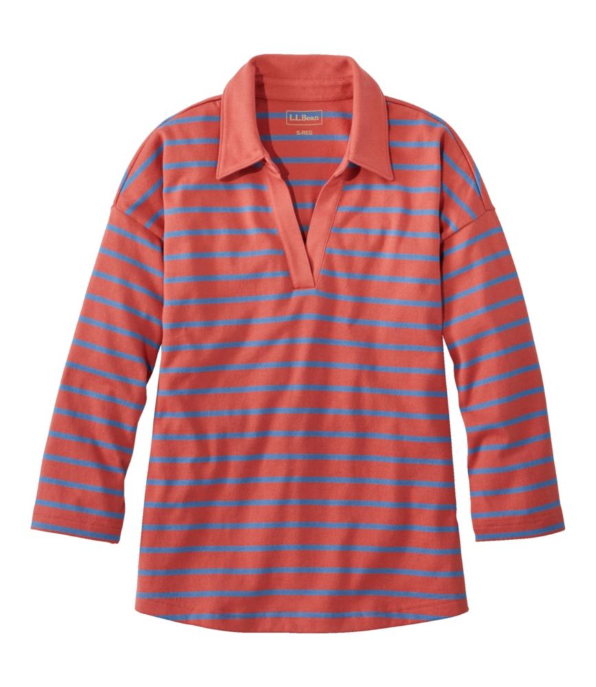 Women's Heritage Mariner Top, Splitneck Polo Three-Quarter-Sleeve Stripe