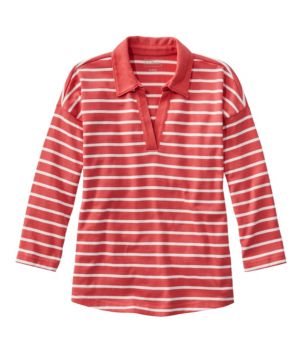 Women's Heritage Mariner Top, Splitneck Polo Three-Quarter-Sleeve Stripe