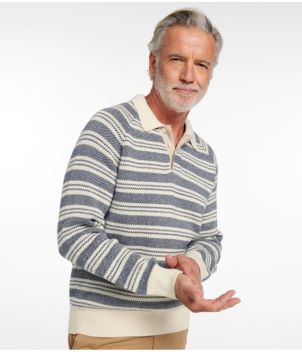 Men's Wicked Soft Cotton/Cashmere Sweater, Rugby Polo, Stripe