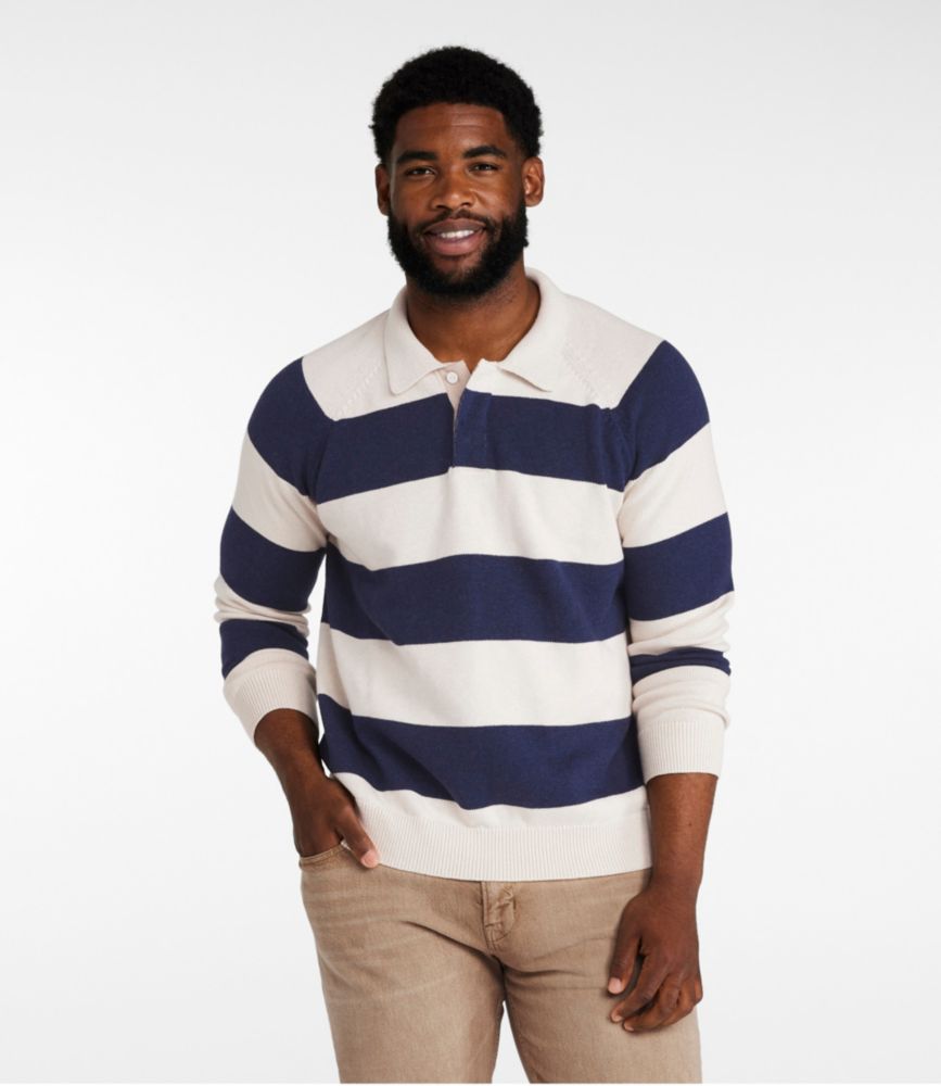 Men's Wicked Soft Cotton/Cashmere Sweater, Rugby Polo, Stripe, Bright Navy, small image number 4