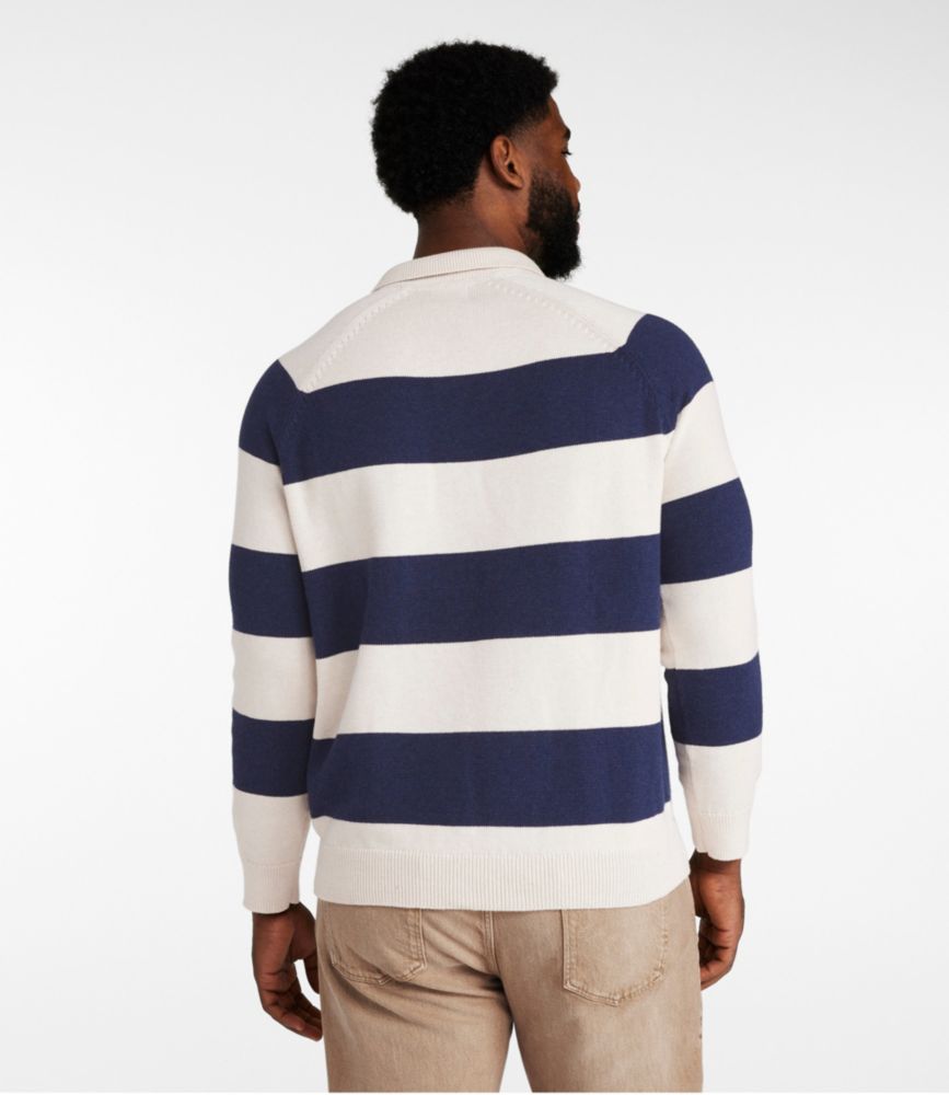 Men's Wicked Soft Cotton/Cashmere Sweater, Rugby Polo, Stripe, Bright Navy, small image number 5