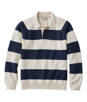 Men's Wicked Soft Cotton/Cashmere Sweater, Rugby Polo, Stripe