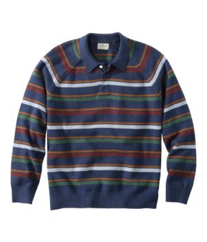 Men's Wicked Soft Cotton/Cashmere Sweater, Rugby Polo, Stripe