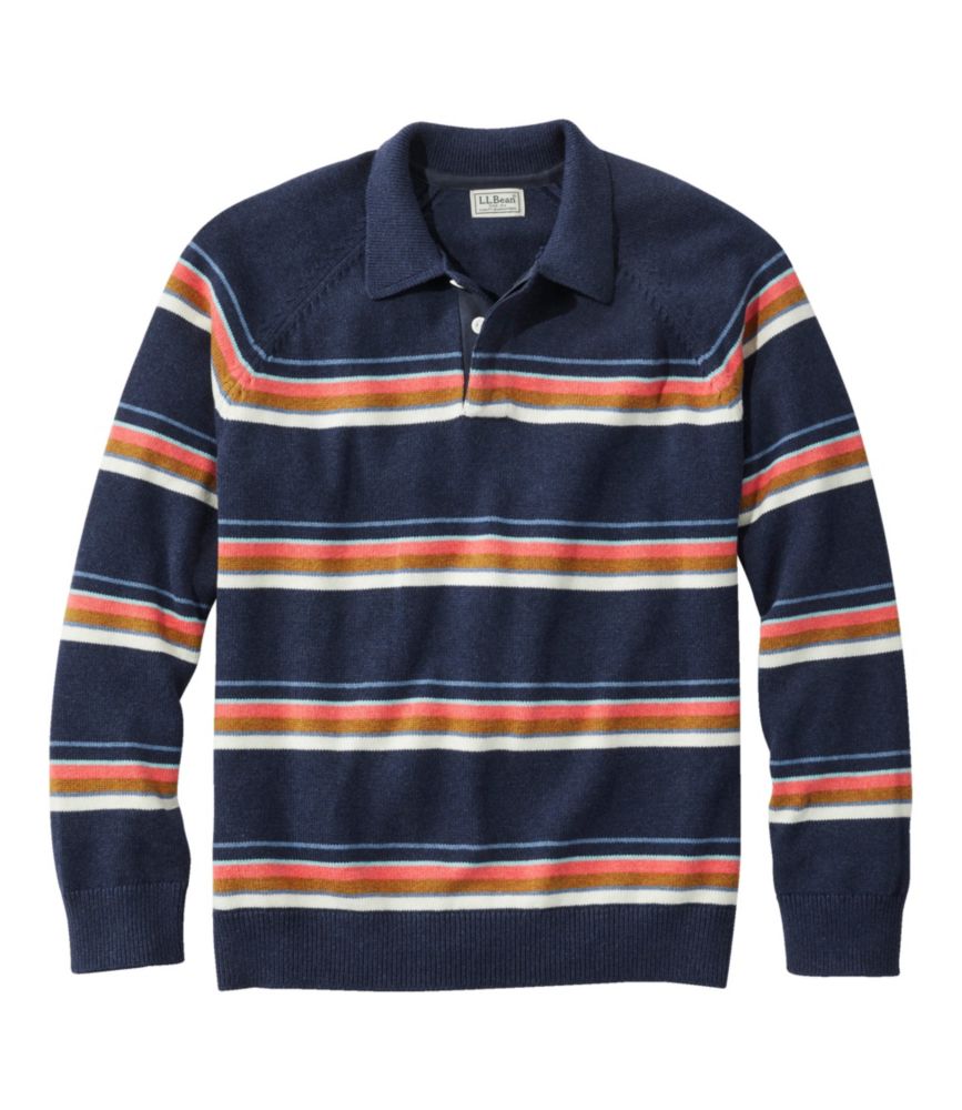 Men's Wicked Soft Cotton/Cashmere Sweater, Rugby Polo, Stripe