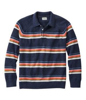 Men's Wicked Soft Cotton/Cashmere Sweater, Rugby Polo, Stripe