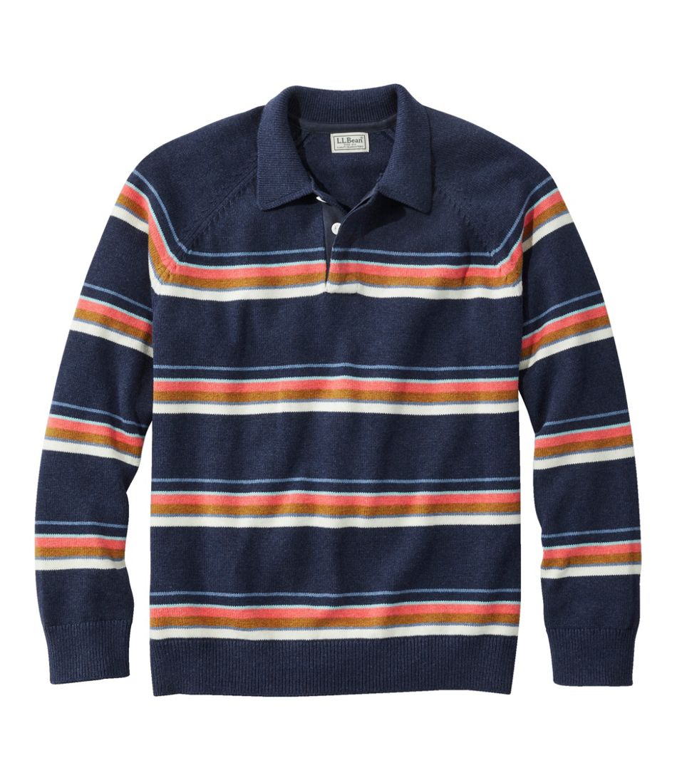 Men's Wicked Soft Cotton/Cashmere Sweater, Rugby Polo, Stripe ...
