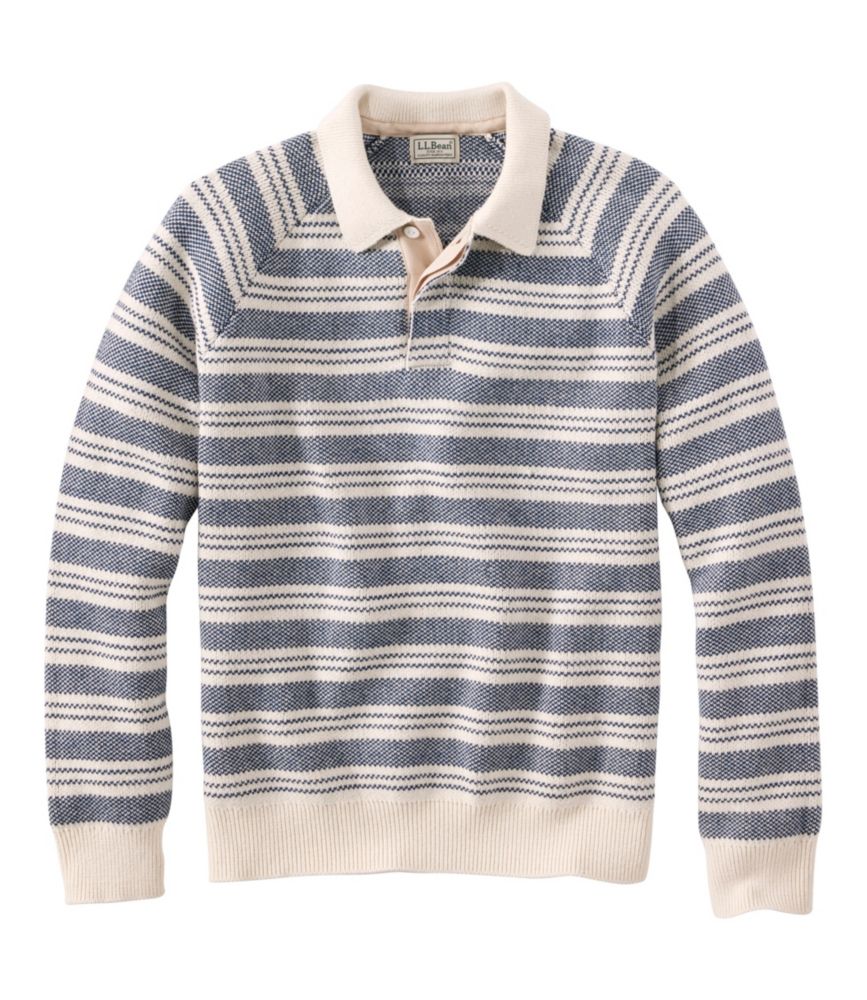 Men's Wicked Soft Cotton/Cashmere Sweater, Rugby Polo, Stripe