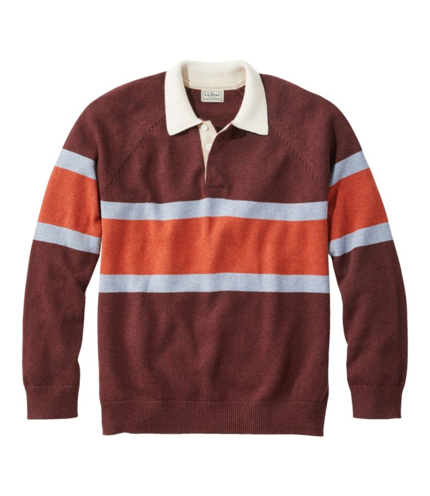 Men's Wicked Soft Cotton/Cashmere Sweater, Rugby Polo, Stripe