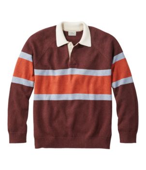 Men's Wicked Soft Cotton/Cashmere Sweater, Rugby Polo, Stripe