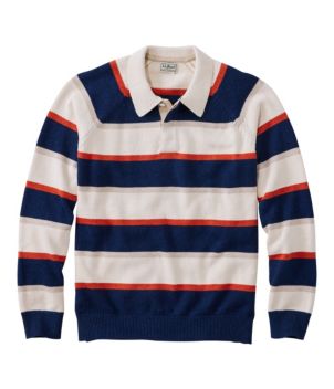 Men's Wicked Soft Cotton/Cashmere Sweater, Rugby Polo, Stripe