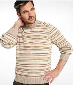 Men's Sunwashed Textured Cotton Sweater, Crewneck, Stripe