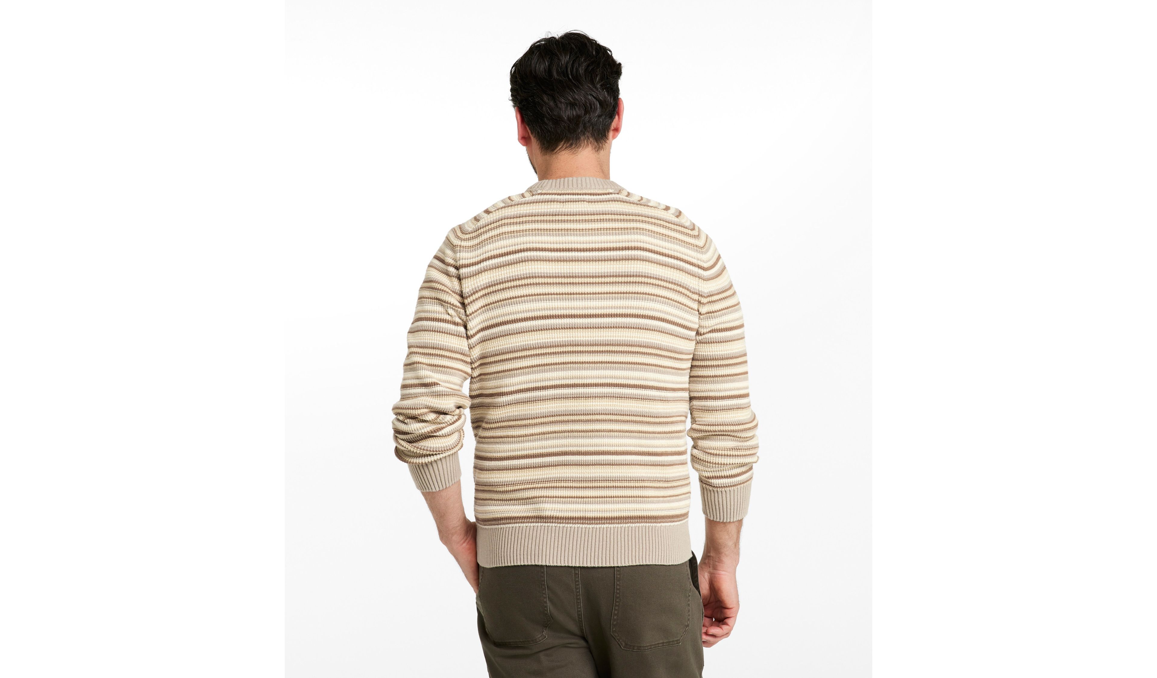 Men's Sunwashed Textured Cotton Sweater, Crewneck, Stripe