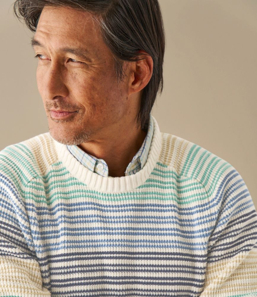 Men's Sunwashed Textured Cotton Sweater, Crewneck, Stripe