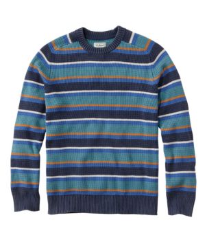 Men's Sunwashed Textured Cotton Sweater, Crewneck, Stripe