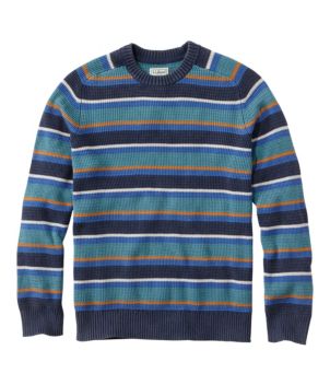 Men's Textured Washed Cotton Sweaters, Crewneck, Stripe