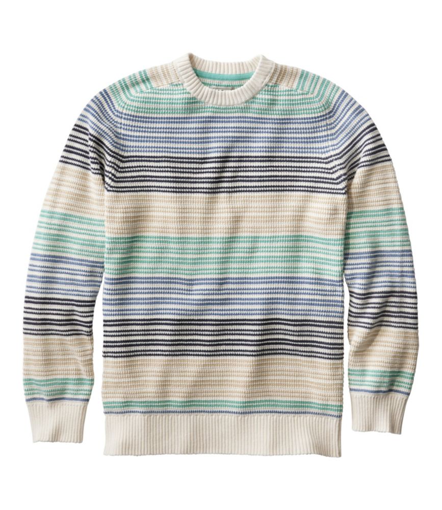 Men's Sunwashed Textured Cotton Sweater, Crewneck, Stripe