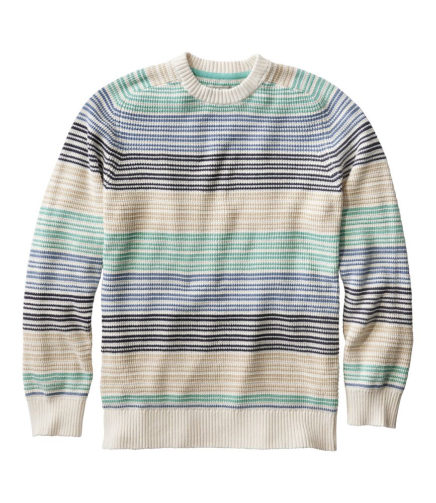 Men's Textured Washed Cotton Sweaters, Crewneck, Stripe