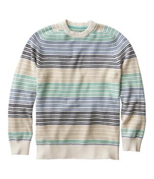 Men's Sunwashed Textured Cotton Sweater, Crewneck, Stripe