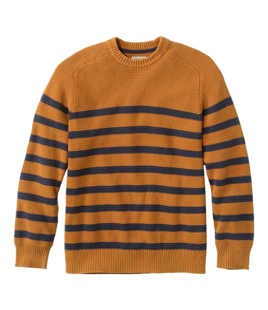 Men's Sunwashed Textured Cotton Sweater, Crewneck, Stripe
