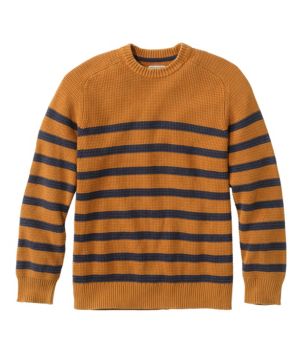 Men's Textured Washed Cotton Sweaters, Crewneck, Stripe