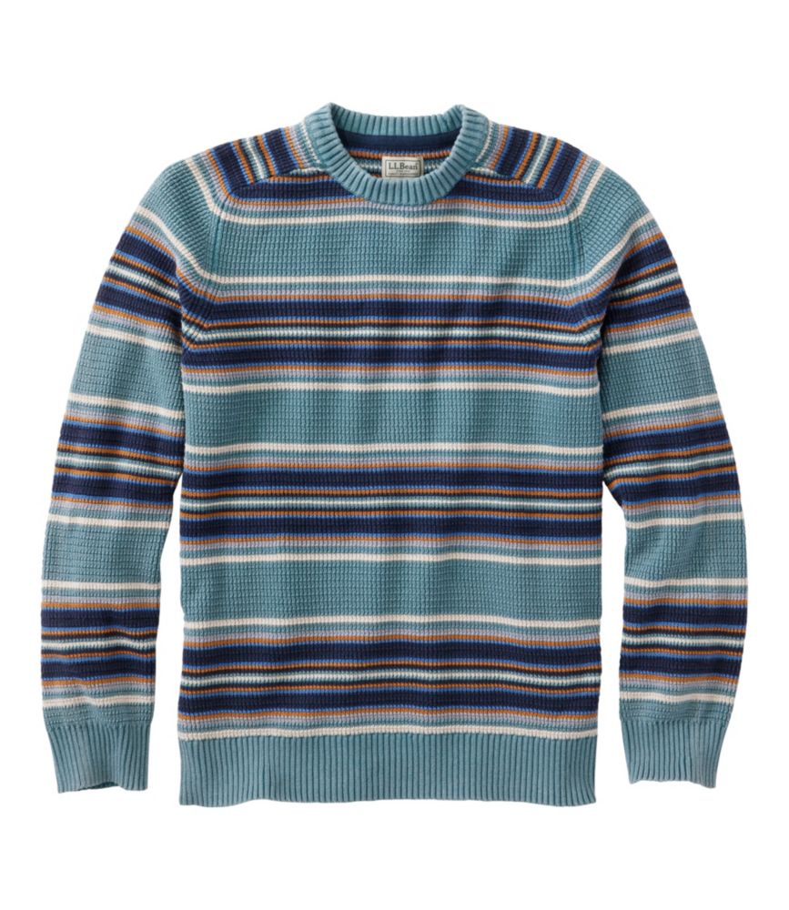 Men's Textured Washed Cotton Sweaters, Crewneck, Stripe