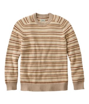 Men's Sunwashed Textured Cotton Sweater, Crewneck, Stripe