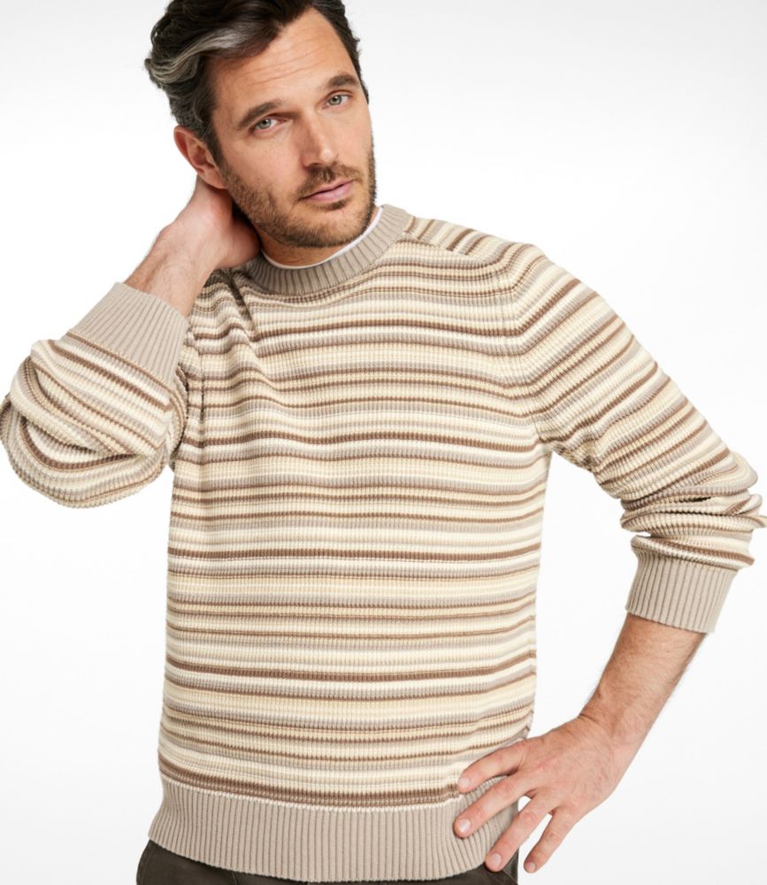 Men's Sunwashed Textured Cotton Sweater, Crewneck, Stripe
