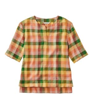 Women's Signature Linen-Blend Splitneck Shirt, Short-Sleeve