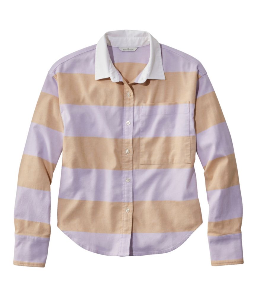 Women's Signature Boyfriend Oxford Shirt, Stripe, Pastel Lilac/Katahdin Khaki, small image number 1