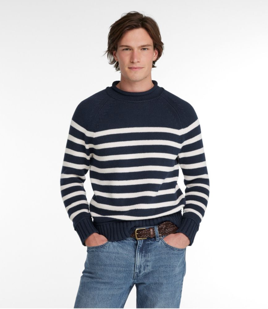 Men's Signature Organic Cotton Rollneck Sweater, Stripe, Navy, small image number 2