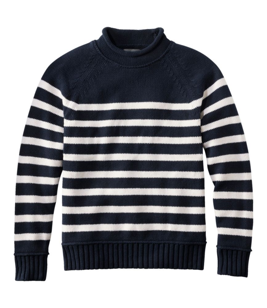 Men's Signature Organic Cotton Rollneck Sweater, Stripe, Navy, small image number 1