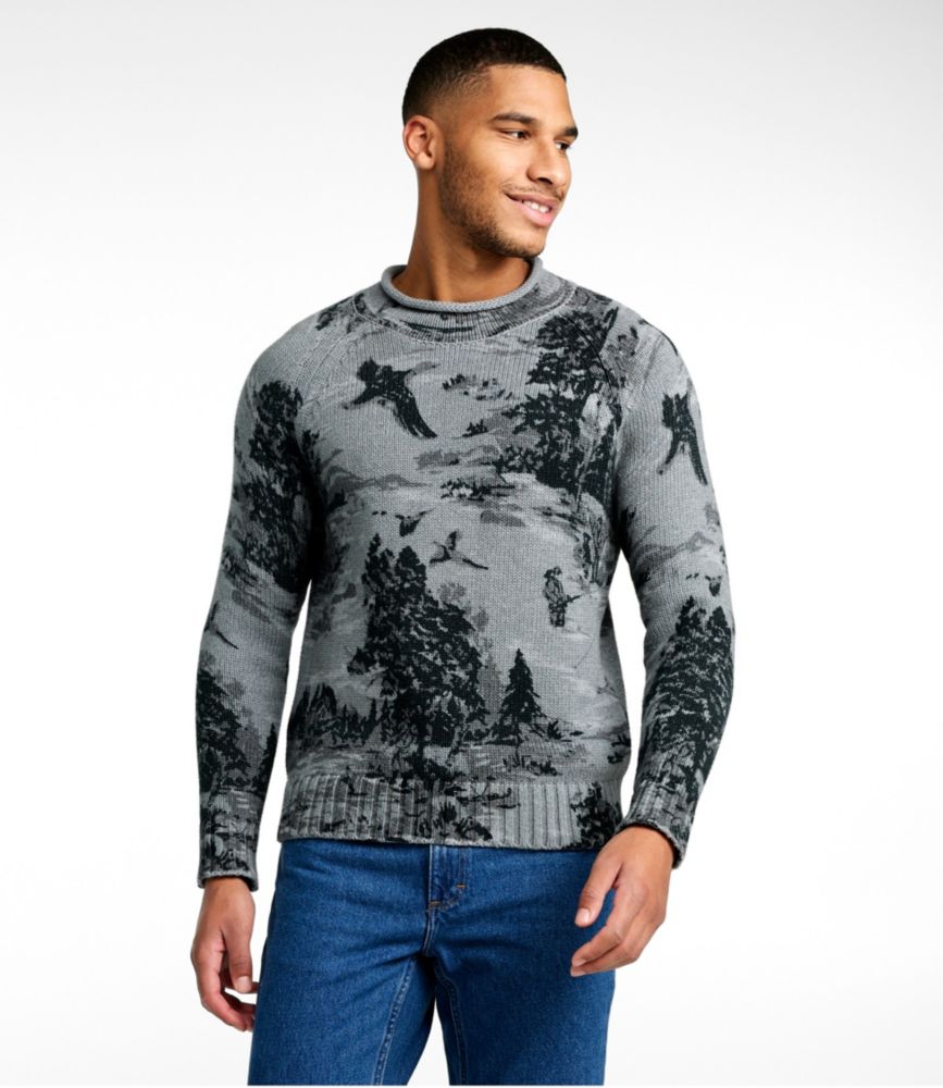 Men's Signature Organic Cotton Rollneck Sweater, Print, Gray Heather Vintage Scenic, small image number 2