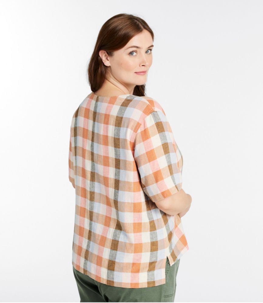 Women's Signature Linen-Blend Splitneck Shirt, Short-Sleeve, Indigo Ink/Sea Salt, small image number 3